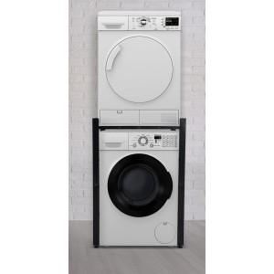 DELUKE Waschmaschinengestell mit Waschmaschine und Trockner, Stahl, schwarz.