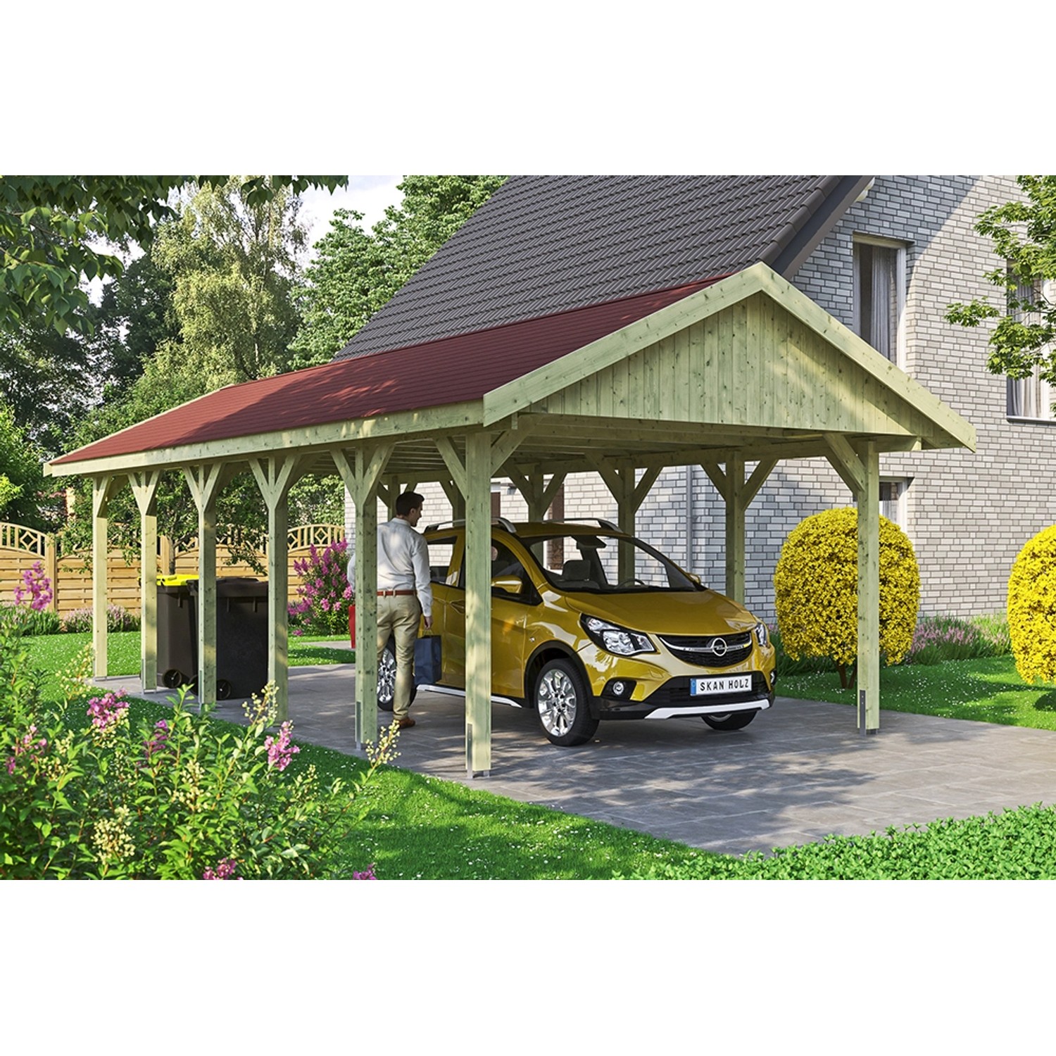 Satteldach-Carport Wallgau 430 x 900 cm rote Schindeln