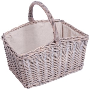 Grauer Lienbacher Weidenkorb mit Stoffeinlage für Kaminholz & Zubehör.