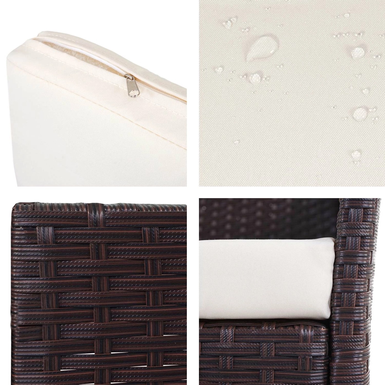 Detailansicht MCW Hamar Lounge-Garnitur: Polyrattan, Kissen mit Reißverschluss, wasserabweisend.