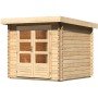 Karibu Gartenhaus Ängelholm, unbehandeltes Holz, Pultdach, 220x220 cm. Kompaktes Holz-Gartenhaus mit Doppeltür.