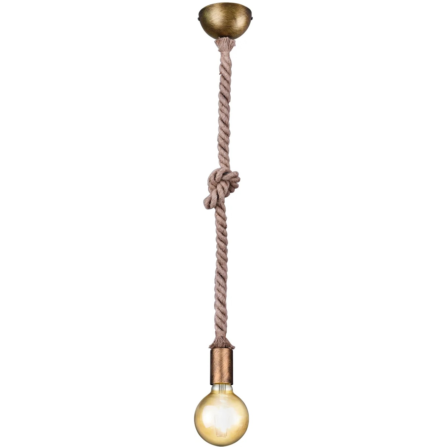 Retro Pendelleuchte Rope in Altmessing mit Leinenkabel und E27 Fassung, 150 cm lang.