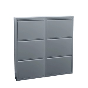 ebuy24 Pisa Schuhschrank mit 6 Klappen, Metall Grau. Schuhkommode fertig montiert.