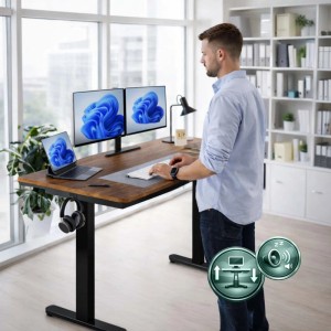 Relaxdays Schreibtisch Stahl Schwarz Höhenverstellbar Mit LED Display 140 cm x 60 cm