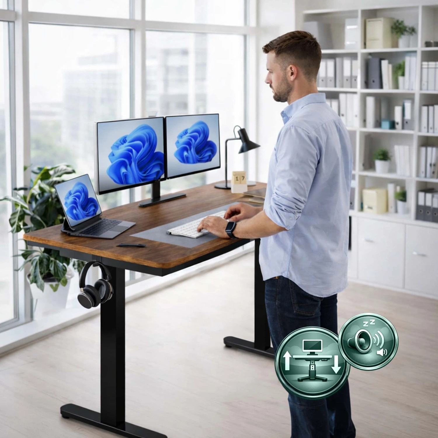 Relaxdays Schreibtisch Stahl Schwarz Höhenverstellbar Mit LED Display 140 cm x 60 cm_3