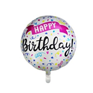 Mehrfarbiger Folienballon "Happy Birthday" mit Konfetti, Ø 42 cm, Partydeko.