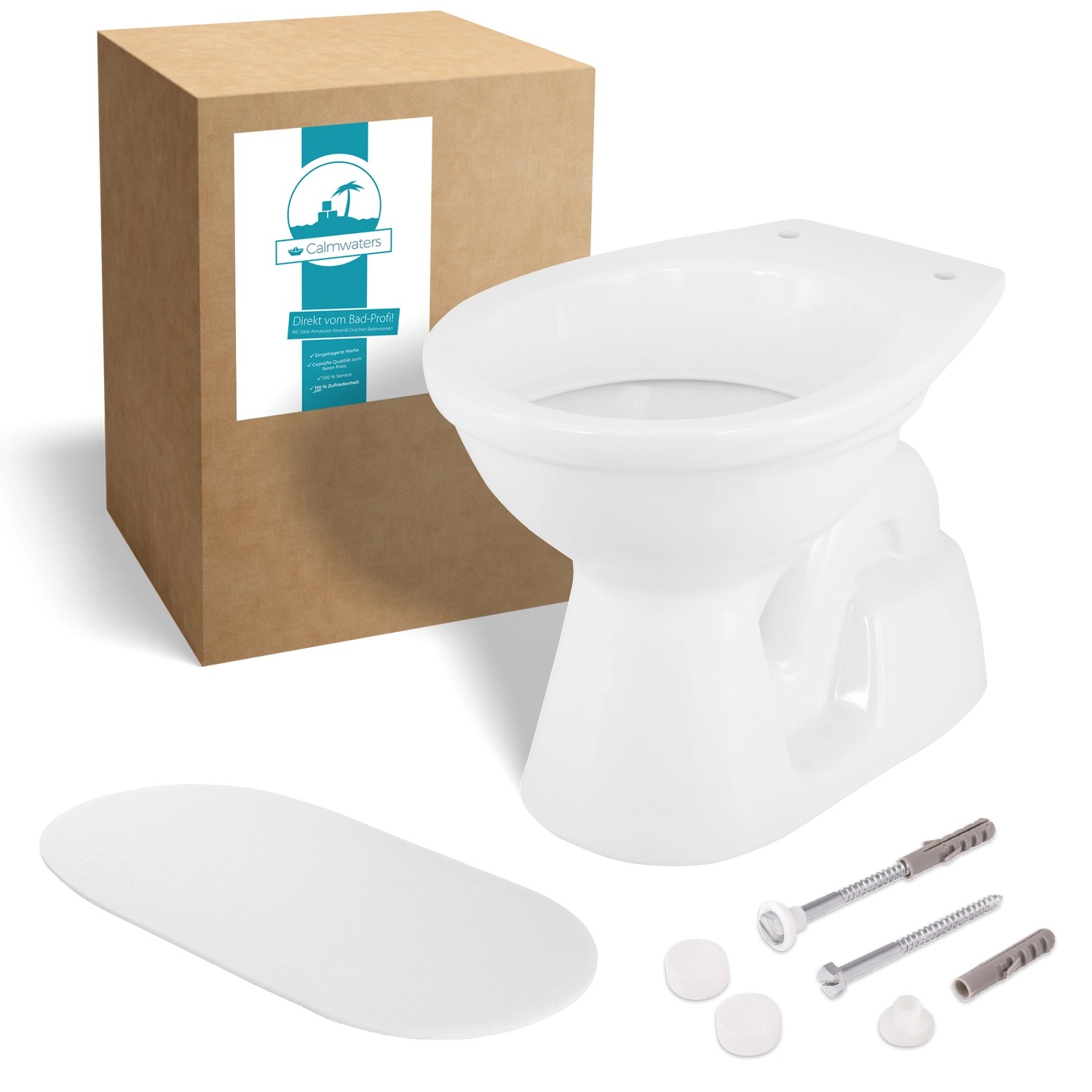 Calmwaters Stand-WC Universal Weiß Abgang Innen Senkrecht Set Schallschutz Bodenbefestigung 99000216