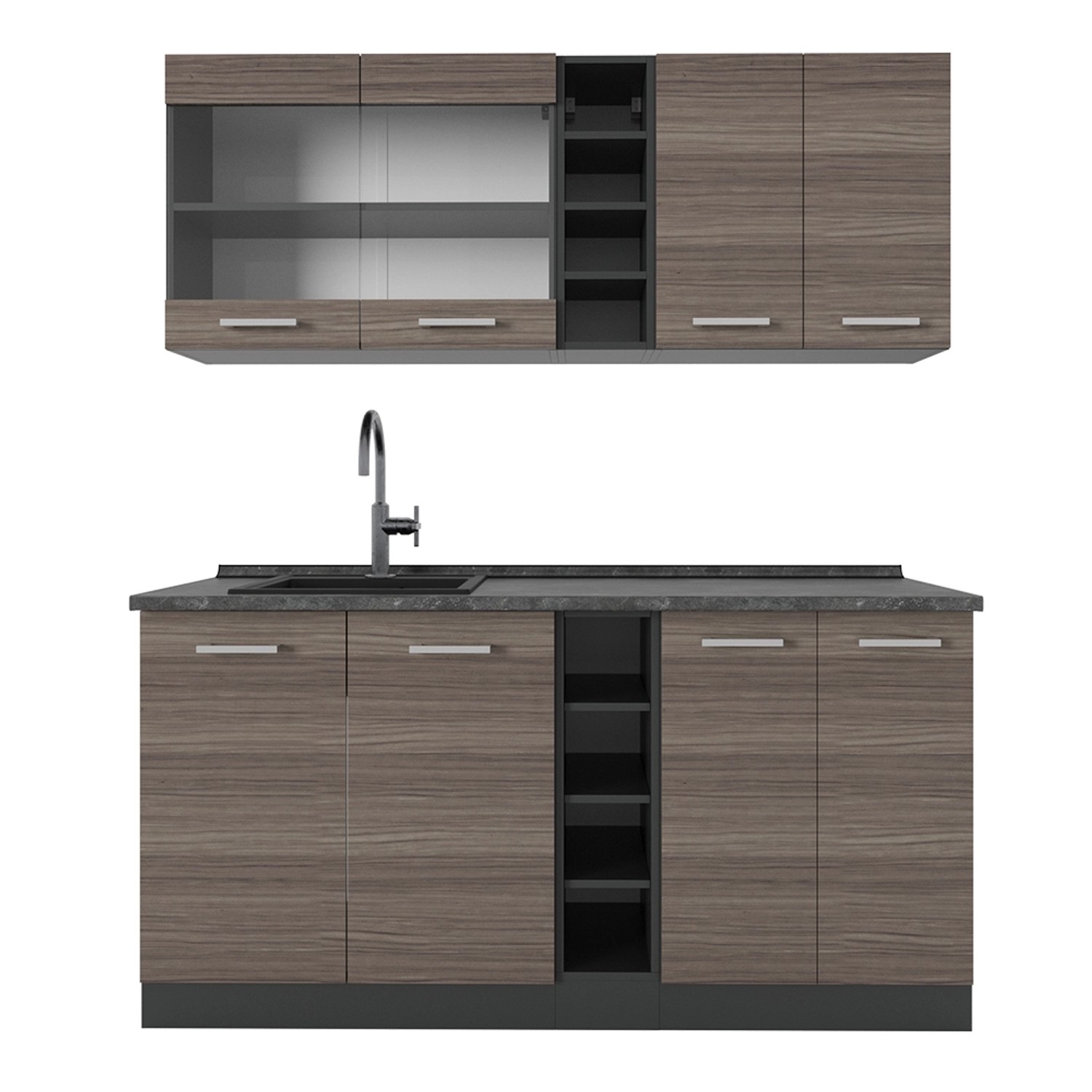 Vicco R-Line Singleküche Edelgrau/Anthrazit 160 cm AP Anthrazit günstig online kaufen