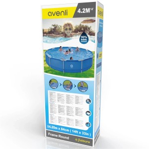 Verpackung Avenli Frame Stahlrahmenpool Rund, 420x84cm, blau. Aufstellpool ohne Pumpe mit Reparaturset.