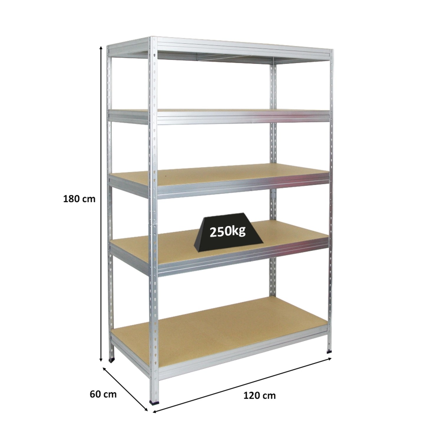 PROREGAL Schwerlastregal Rivet HxBxT 180 x 120 x 60 cm Fachlast 250 kg ...