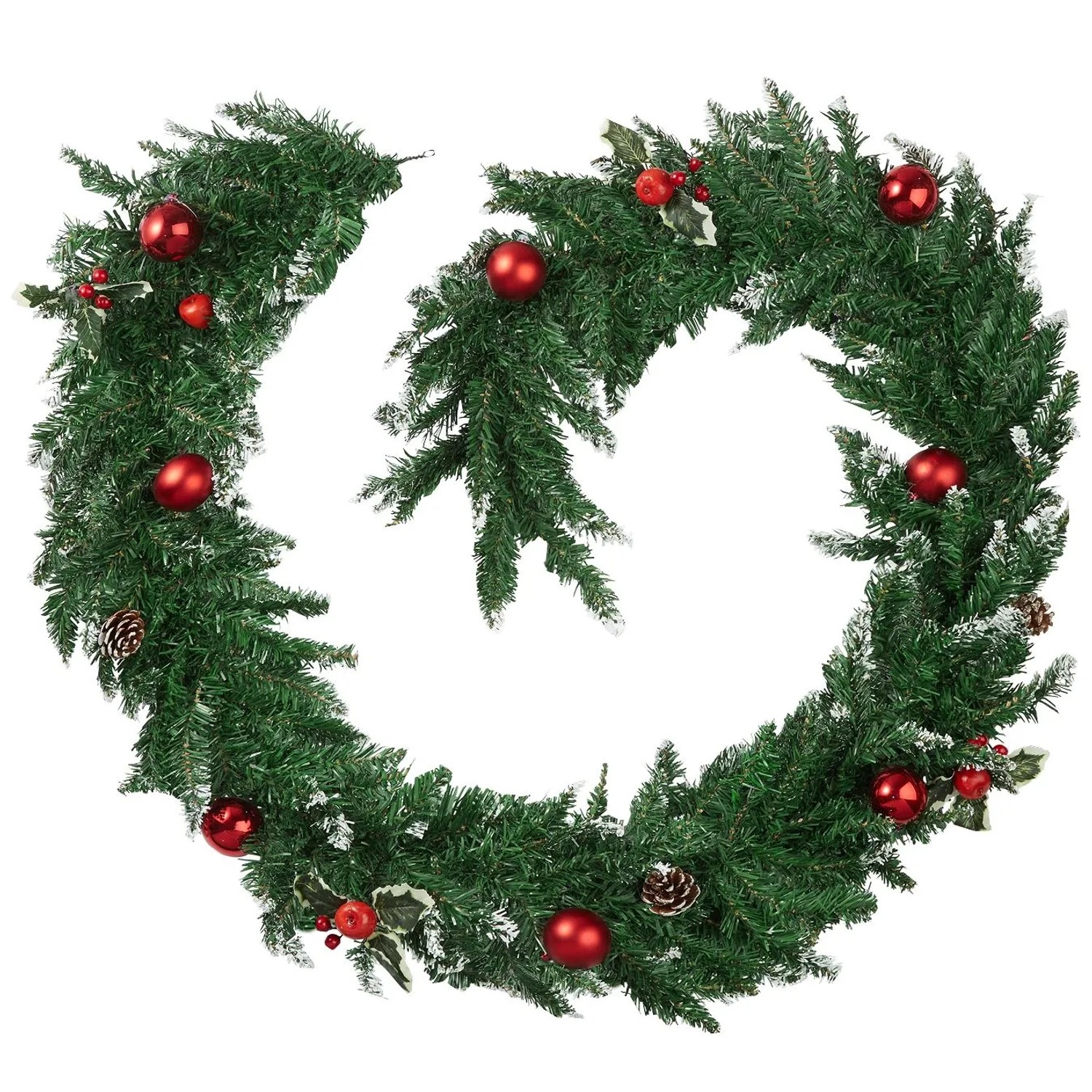 Tectake Weihnachtsgirlande  Naturgetreu  270 cm Mit Kugeln  Tannenzapfen und Beeren   270 x 30 x 30 cm Rot Grün