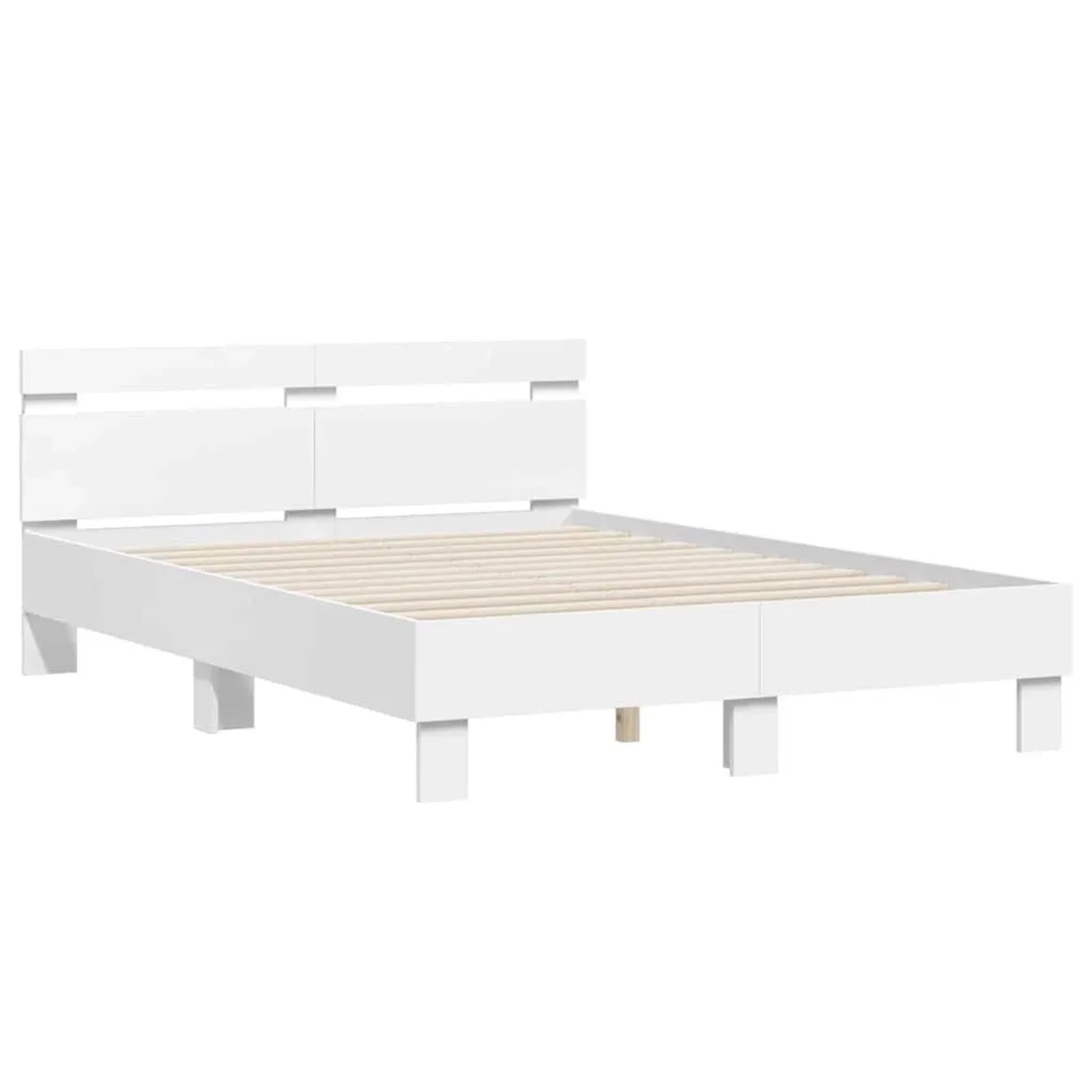 vidaXL Bettrahmen mit LED mit Kopfteil Weiß 137 x 190 cm Holzwerkstoff 3402851