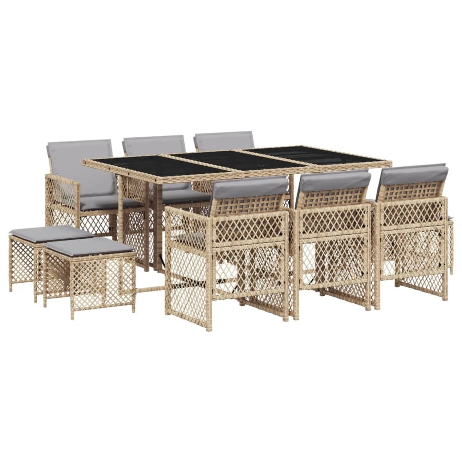 vidaXL 11-Tlg Garten-Essgruppe mit Kissen Beige Poly Rattan 3210792 günstig online kaufen