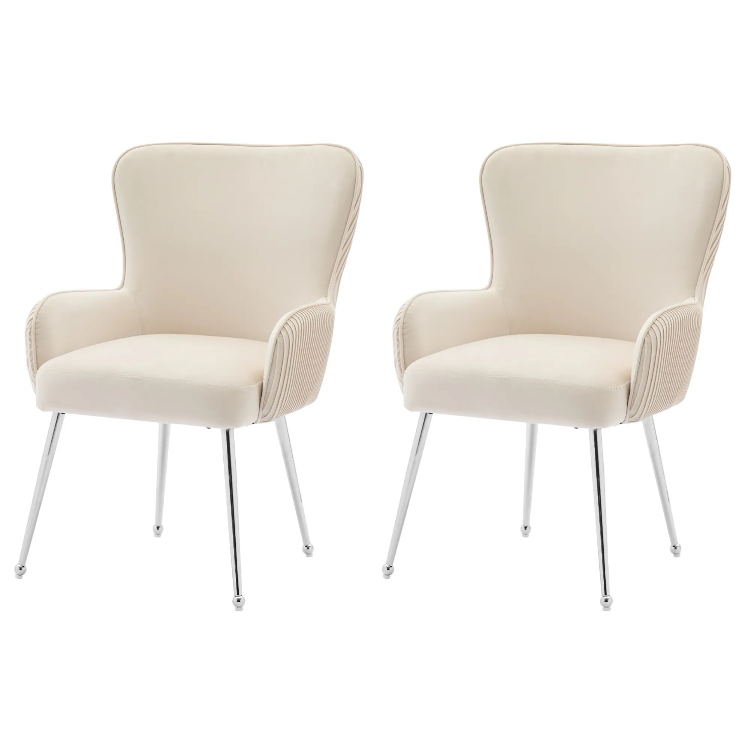Merax Samt Esszimmerstuhl 2er Set mit Armlehnen Silbernen Metallbeinen Beige