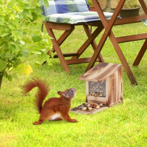 Relaxdays Eichhörnchen Futterhaus Tannenholz Kunststoff Dunkelgrün Zum Stellen 17,5 cm x 12 cm x 25 cm 450 g