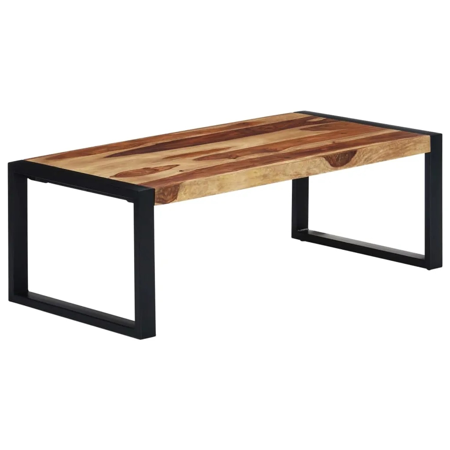 vidaXL Couchtisch aus Akazie Massivholz mit schwarzem Stahlgestell, 110x60x40 cm.