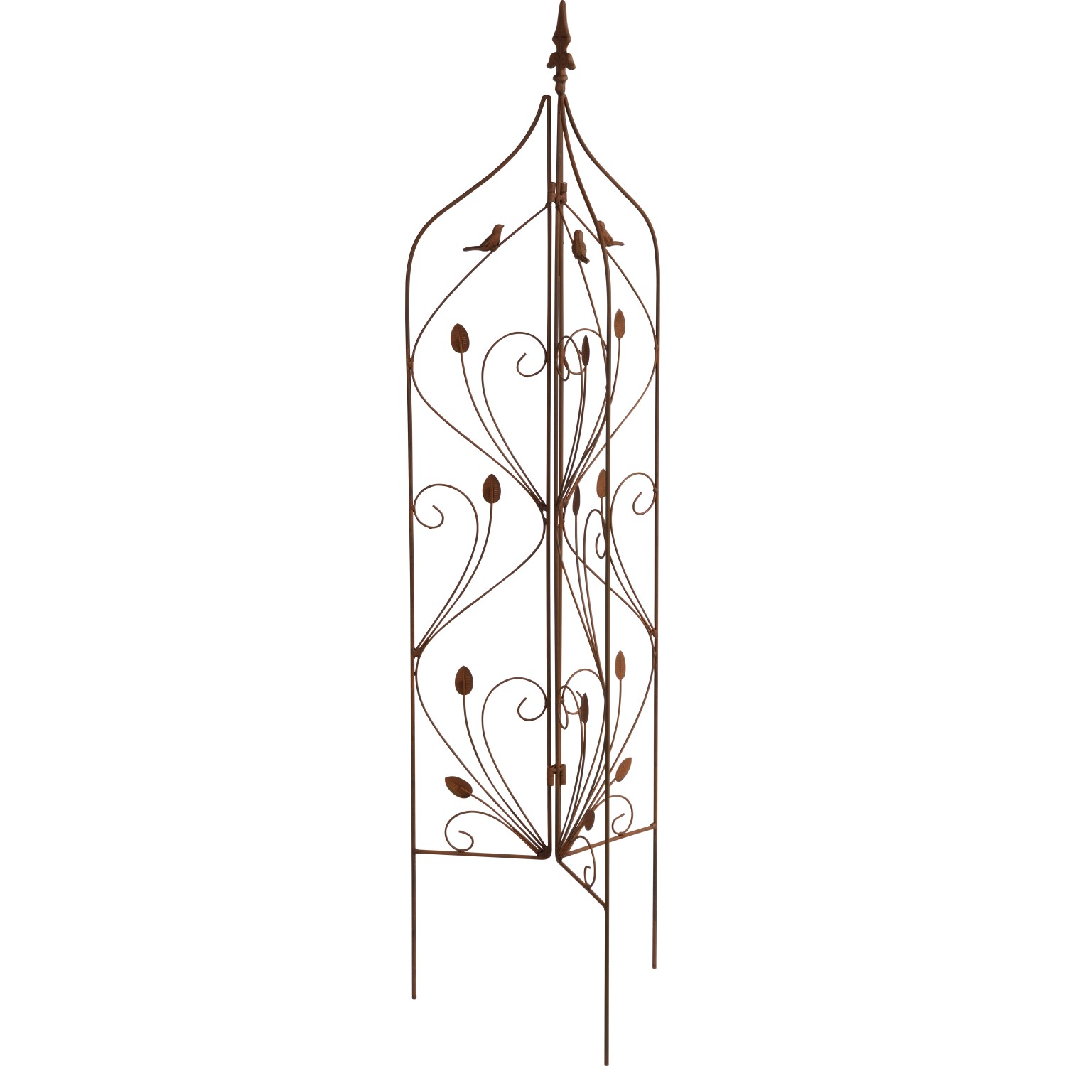 Rankhilfe Blatt- und Vogelmuster 36,5 cm x 36,5 cm x 127,5 cm Rost