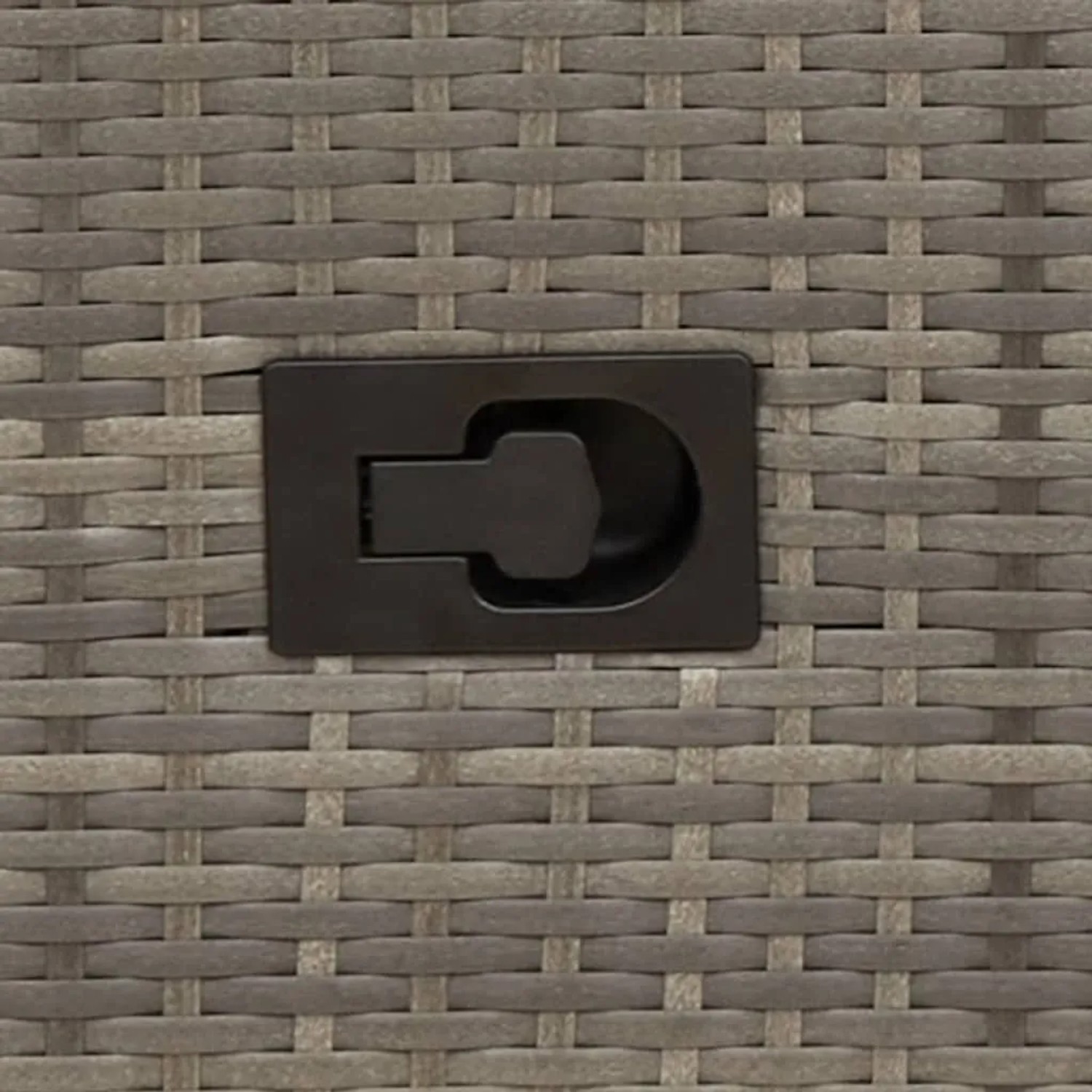 Graues Poly Rattan Geflecht mit schwarzem Verstellgriff für den Gartensessel.