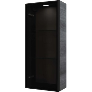Pelipal Quantum 05 Vitrinen-Wandschrank, Graphit-Optik, 30 cm breit, mit LED-Spot und Glasböden.