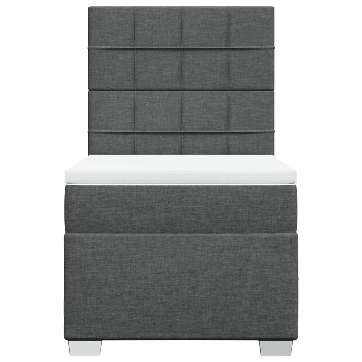 Boxspringbett dunkelgrau 90x200 cm mit Matratze und hohem Kopfteil.
