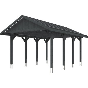 Satteldach-Carport Wallgau in Schiefergrau mit Dachlattung, Ansicht von vorn.