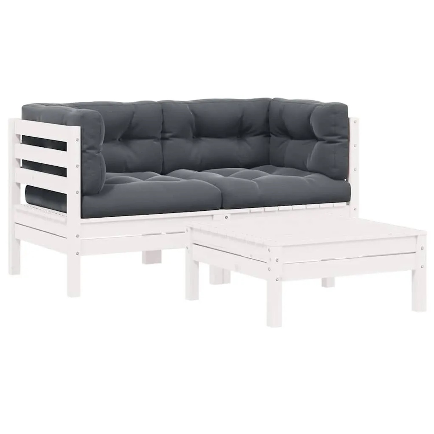 vidaXL 3-Tlg Garten-Lounge-Set mit Kissen Weiß Kiefer Massivholz 806677
