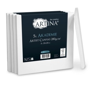 Artina Akademie Keilrahmen 20x20cm, 5er-Set, weiße Leinwand für Acryl- und Ölmalerei.