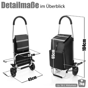BigDean Einkaufstrolley, klappbar, mit Kühlfach, Detailmaße