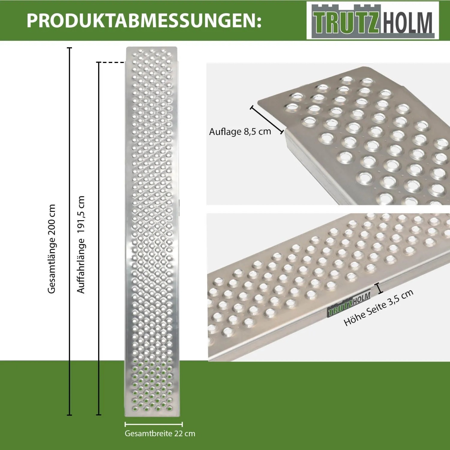 TRUTZHOLM Alu Auffahrrampe, 200x21,5cm, 200kg, leichte Ausführung, Zubehör für Autoanhänger.
