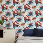 Papiertapete Marvel Spiderman Pow blau-weiß im Kinderzimmer mit Comic-Motiven.