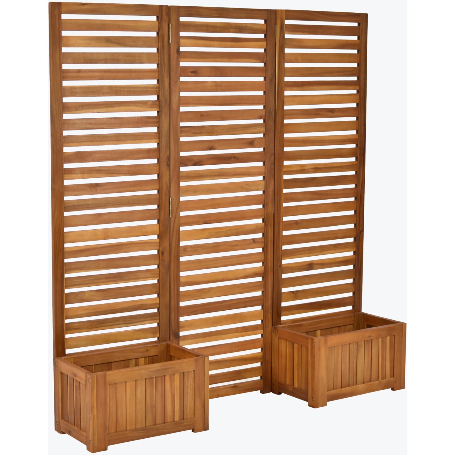 Merxx Sichtschutz mit 2 Blumenkästen aus geöltem Akazienholz, flexibel aufstellbar.