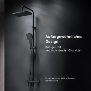 AM.PM Duschsystem Play schwarz mit Thermostat, eckiger Regendusche und Handbrause. Modernes Brauseset.
