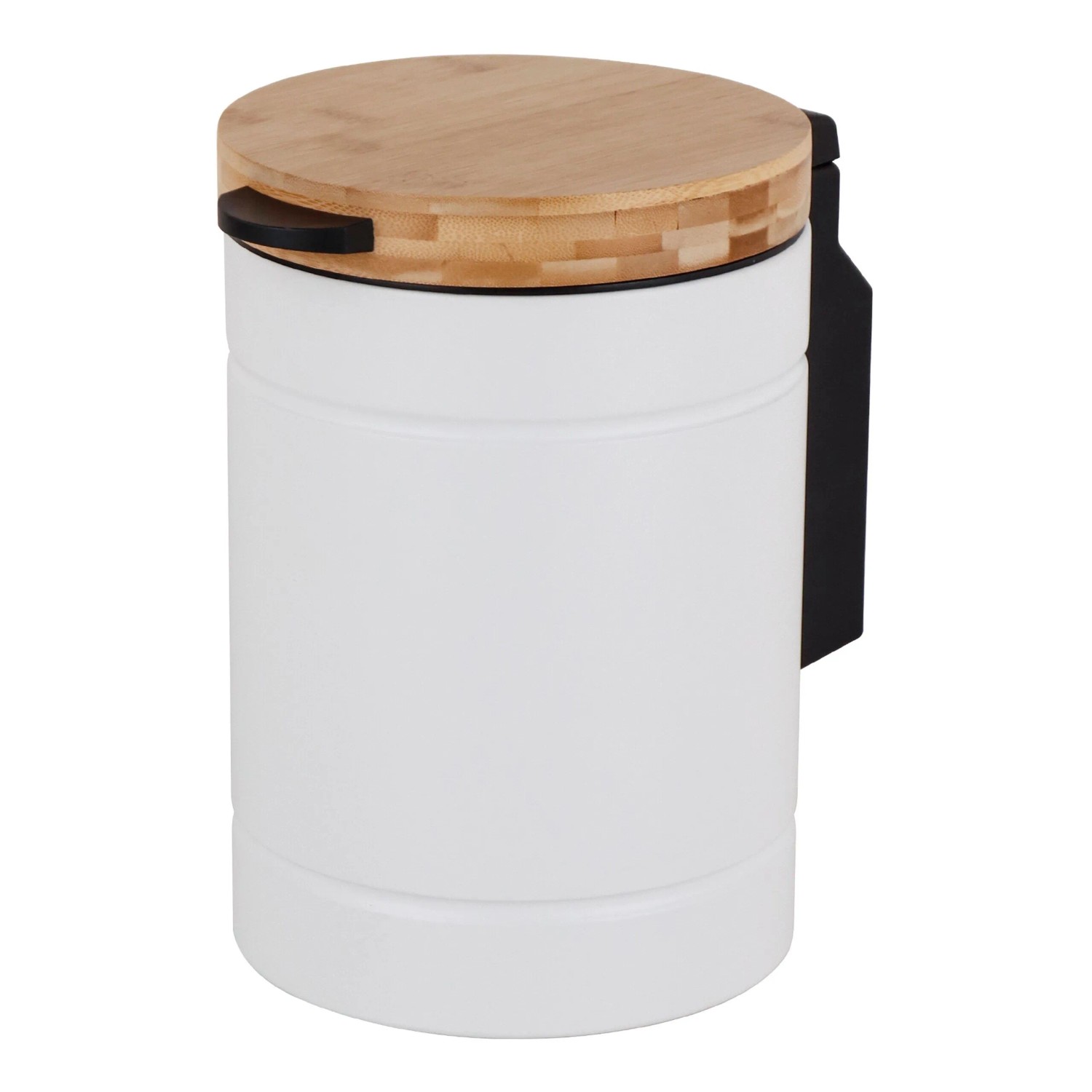 Relaxdays Kosmetikeimer Edelstahl Bambus Weiß Wandmontage Softclose 25 cm x 17 cm x 23 cm 3,