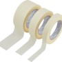 Beiges Flachkrepp Klebeband-Set mit 3 Rollen für präzise Abklebearbeiten im Innenbereich. Malerkrepp 30 mm x 50 m.