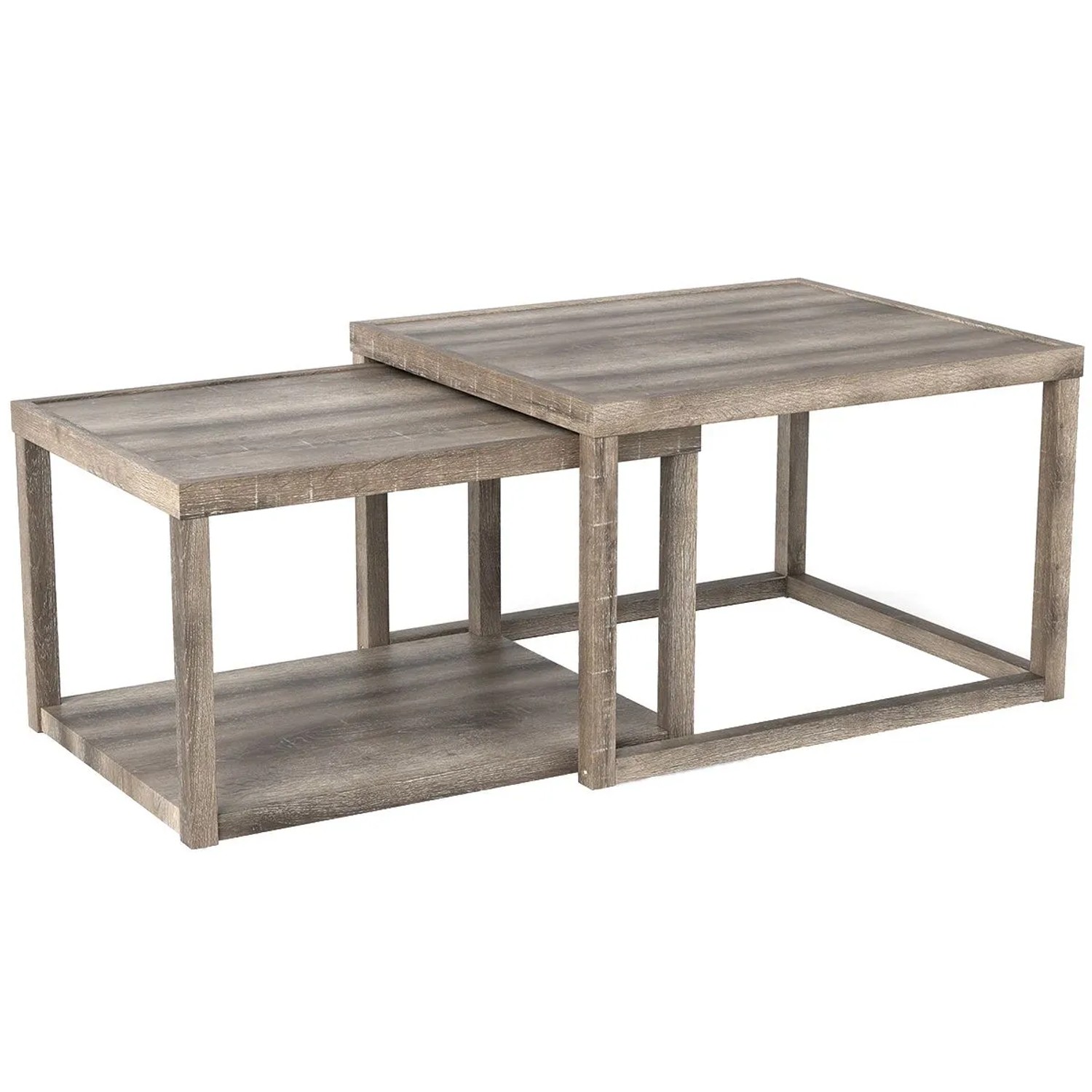 Costway Rechteckiger Satztisch 2er Set Nesting-Couchtisch Grau günstig online kaufen