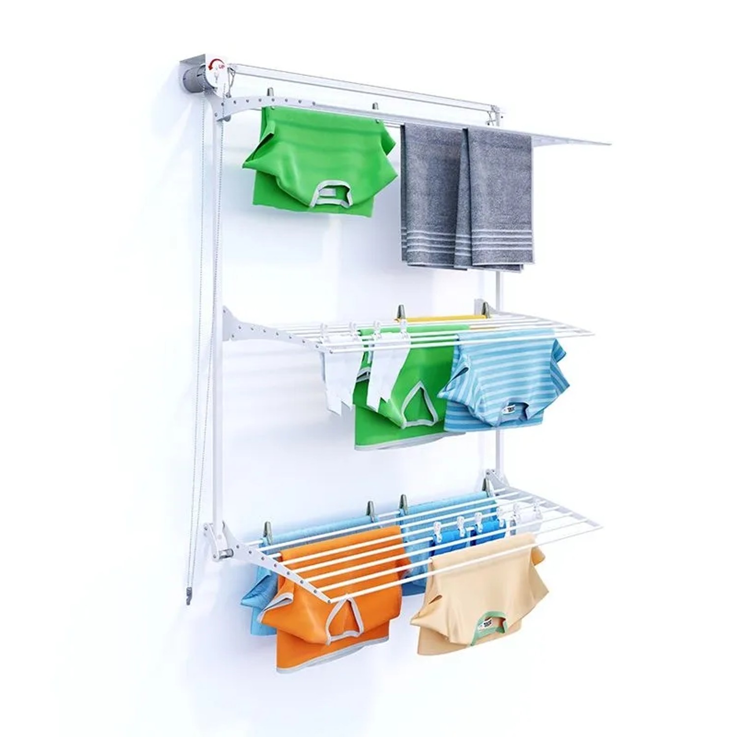 Foxydry Wäscheständer Zur Wandmontage 3 Ebenen Tragkraft 30 kg 128 cm Weiß