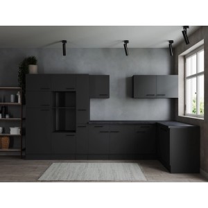 Moderne Respekta Winkelküche Oliver, 370 cm, Grau Matt, ohne E-Geräte. Inklusive Apothekerschrank und Hochschrank.