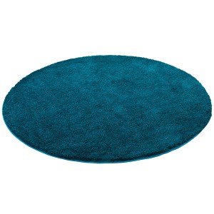 Runder, petrolfarbener Snapstyle Hochflor Shaggy Teppich Palace, 100x100 cm.