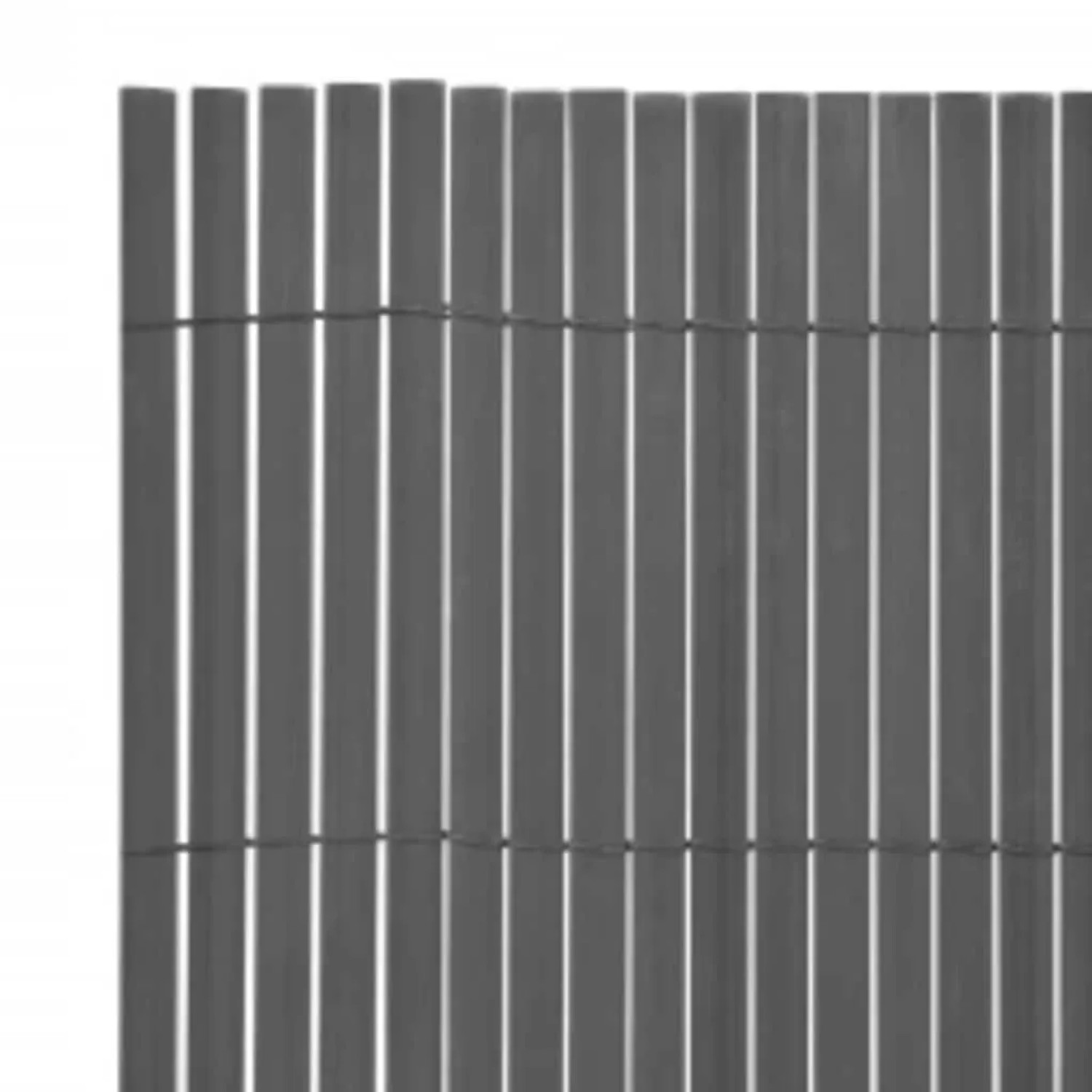 Grauer vidaXL Gartenzaun aus PVC mit vertikalen Lamellen, ideal als Sichtschutz für Garten und Terrasse.