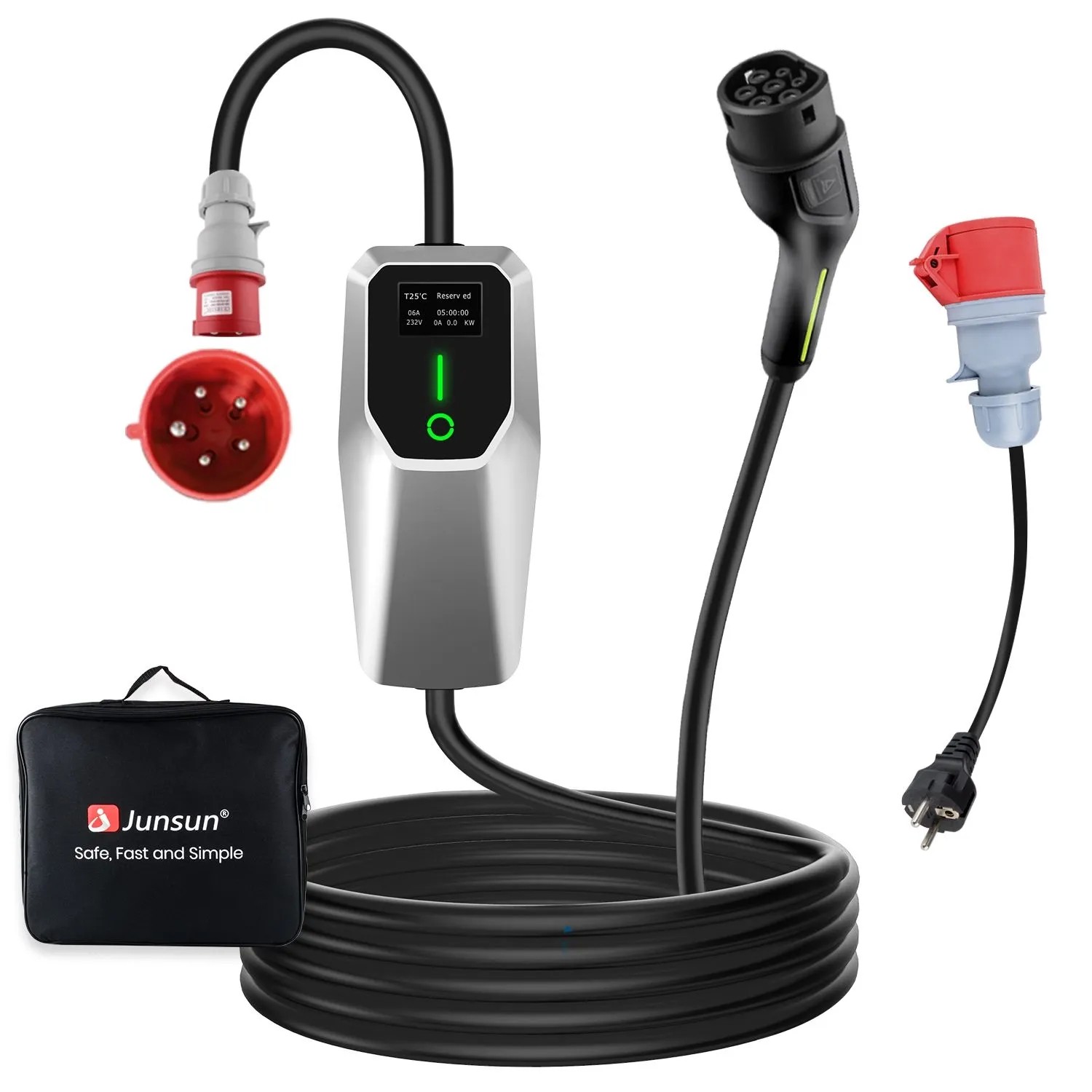 Junsun EV Ladegerät 11kw 5m Cable Type 2 3-phasig 8-16A Mit Adapter Junsun EV Ladegerät 11kw 5m Cable Type 2 3-phasig 6-16A Mit Adapter