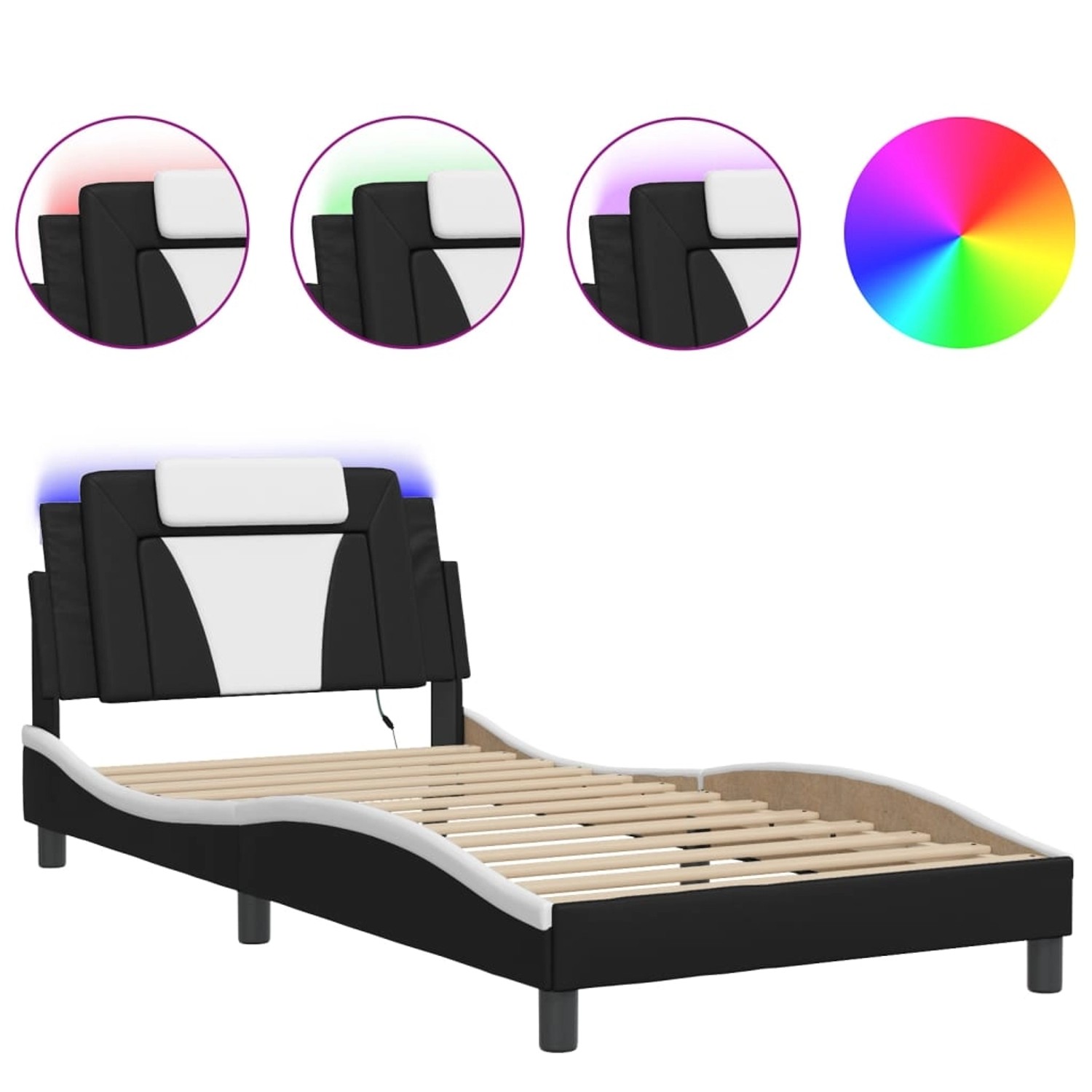 vidaXL Bettgestell Viana mit LED ohne Matratze Schwarz und Weiß 100x200 cm günstig online kaufen