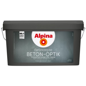 Alpina Farbrezepte Beton-Optik Set, Farbe Betongrau, für kreative Wandgestaltung.