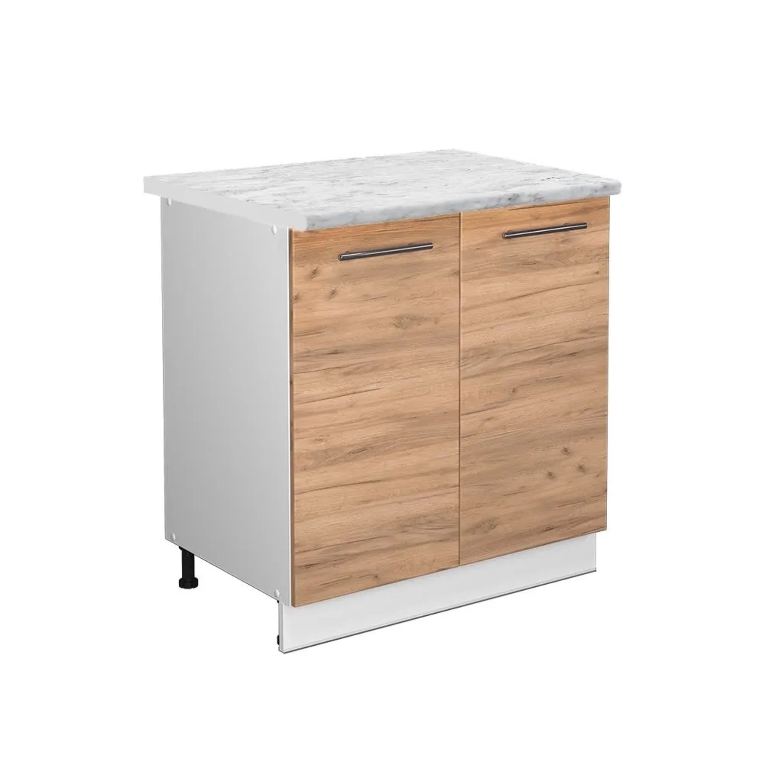 Vicco Küchenunterschrank Fame-Line Goldkraft Eiche/Weiß 80 x 82 Arbeitsplatte Marmor