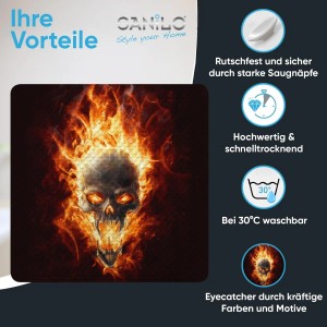 Sanilo Badematte mit Totenkopf in Flammen Design, rutschfeste Duschmatte für Badewannen-Zubehör.