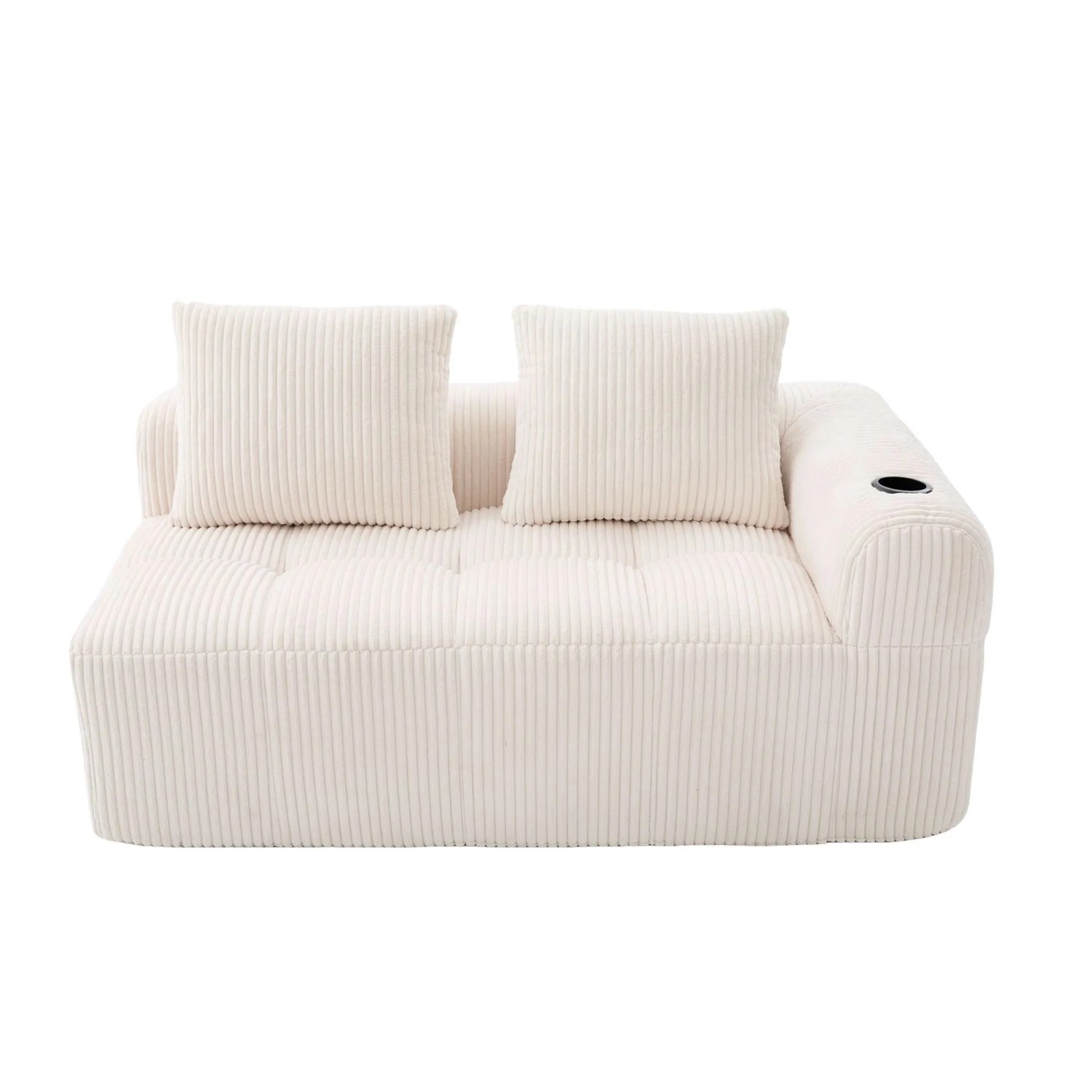 PXloue Sofa 2-Sitzer-Sofa Cord Liegesessel  ohne Montage mit Getränkehalter und Seitentasche Beige