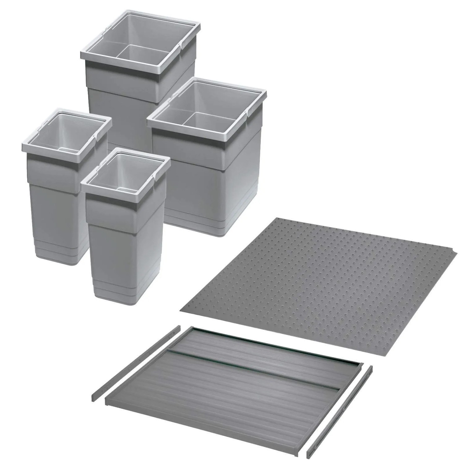 Ninka Abfalltrennsystem Eins2vier KB 600 mm 2x 6L 2x 13,5L Alugrau für Seitenstärke 16 mm