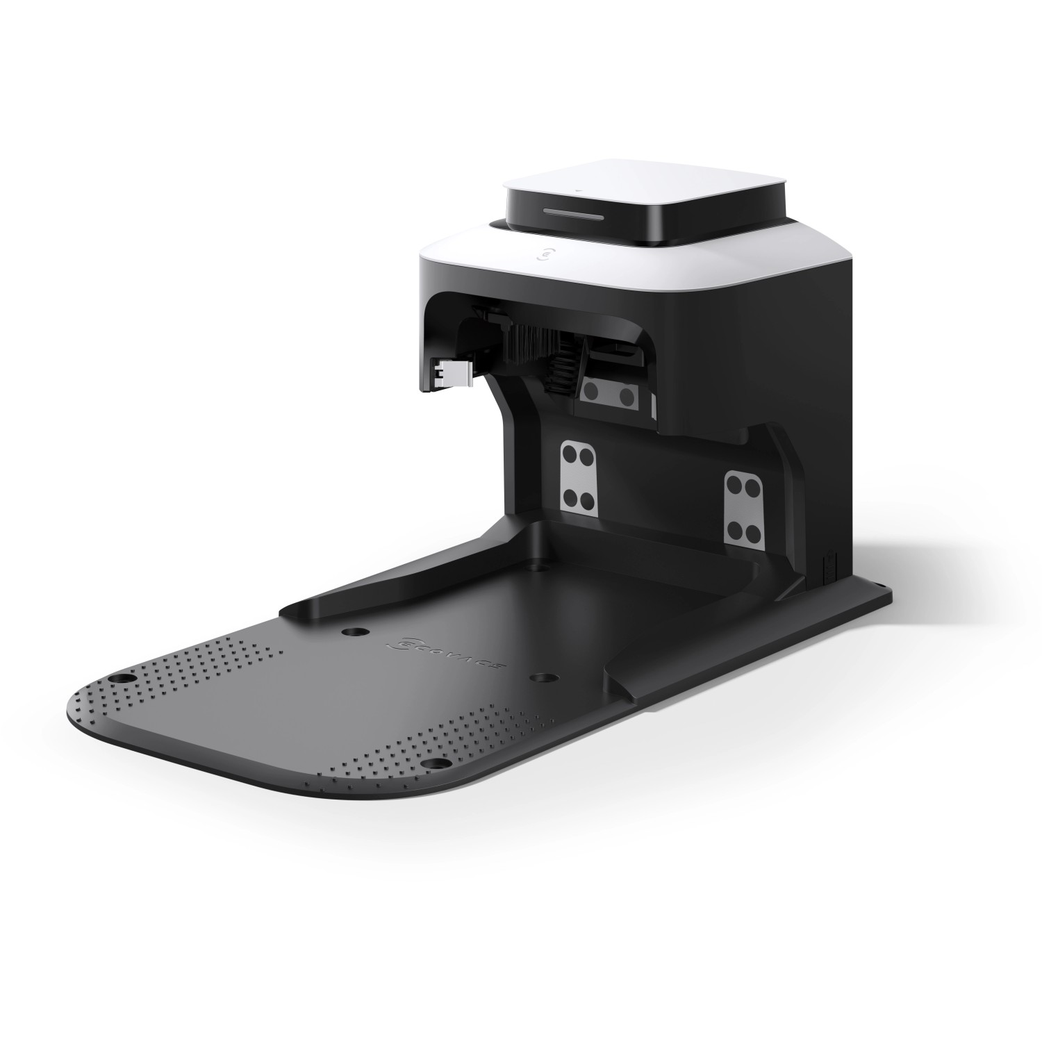 ECOVACS GOAT G1 Mähroboter Ladestation, schwarz und weiß.