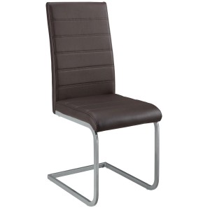 Freischwinger Stuhl Vegas, 2er Set, braunes Kunstleder, silbernes Metallgestell.