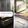 Goldfarbene SOTECH Stangengriffe G17 aus Edelstahl, BA 96 mm, an Schränken, Sideboard und Schubladen. Modernes Design.