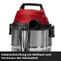 Einhell Nass-Trockensauger mit rotem Gehäuse, Edelstahlbehälter und Kabelaufwicklung.